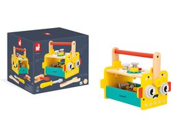 Janod Brico'Kids - Robot Gereedschapskist - 2 in 1: Gereedschapskist En Mini-Werkbank - Inclusief 30 Accessoires Om Non-Stop Te Knutselen! - Geschikt Vanaf 3 Jaar