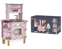 Janod Keuken - Twist - Uitklapbare Dubbelzijdige Houten Speelgoedkeuken Met Geluids- En Lichteffecten, Plus Opbergvakken - Inclusief Accessoires - Geschikt Vanaf 3 Jaar
