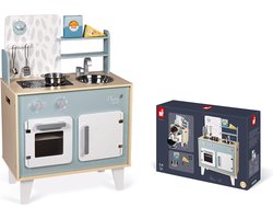 Janod Keuken - Wooden Feather - Houten Speelgoedkeuken Met Zachte Kleuren - 5 Accessoires Inbegrepen - Hoogte Werkblad: 50 Cm - Geschikt Vanaf 3 Jaar