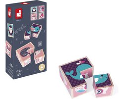 Janod - Mijn Eerste Houten Blokken - Baby Dieren - Bestaat Uit 4 Houten Blokken Met 6 Dieren Illustraties - Geschikt Vanaf 1 Jaar