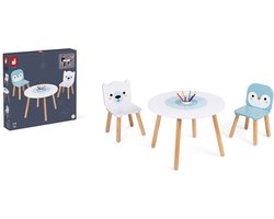 Janod - Tafel Met Stoeltjes Polar - Met Deze Set Van Tafel En Twee Houten Stoelen Kunnen Kinderen Lezen, Tekenen Of Plezier Maken - In Mooie Poolkleuren - Geschikt Vanaf 3 Jaar