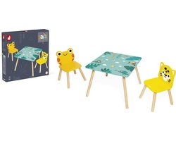 Janod Tropik - Tafel Met Stoeltjes - Met Deze Set Van Tafel En Twee Houten Stoelen Kunnen Kinderen Lezen, Tekenen Of Plezier Maken - Voor Een Exotisch En Kleurrijk Tintje In De Slaapkamer Of Woonkamer - Geschikt Vanaf 3 Jaar