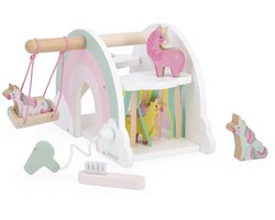 Janod Unicorn - Eenhoorn Wasstraat - Inclusief 4 Eenhoornfiguurtjes En 2 Accessoires - Met Geheime Spiegeldeur - Stimuleert De Verbeelding - Geschikt Vanaf 18 Maanden