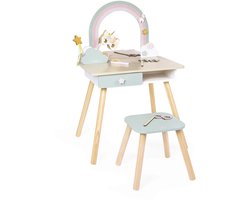 Janod Unicorn - Houten Kaptafel Met Accessoires - Met Geheim Luik Om Je Schatten Te Verbergen - Inclusief 10 Accessoires, Voor Een Fantastische Look - Geschikt Vanaf 3 Jaar