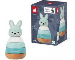 Janod WWF - Stapeltuimelaar Konijn - Bestaat Uit 4 Houten Stapelblokken - Helpt De Fijne Motoriek Ontwikkelen - Geschikt Vanaf 1 Jaar