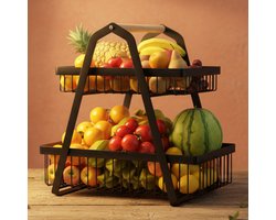 Janse® Fruitschaal XL - Fruitmand - Zwart - Metalen opbergmand - Draadmand - Etagere - Serveerschaal - Keuken organizer - Eten - Picknick mand - Bureau organizer - Lectuurbak - Badkamer organizer