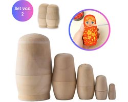 Janse® Houten Matroesjka poppen set van 2 - Pop van hout 5 in 1 - Nesting dolls 2 x 5 in 1 - Houten poppetjes - Peg dolls - Russische nesting dolls - Babushka poppen
