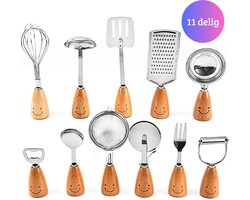 Janse® Keukengerei set 11 delig - Kookgerei - Spatel - Keukenset - Koken - Kookaccessoires - Keuken tools - Pizzasnijder - Dunschiller - Garde - Pollepel - Vork - Flesopener - Eischeider - Rasp - Zeef