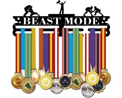 Janse® Medaille rek Beastmode - Medaille organizer zwart - Metalen medaillehanger - Medaille display - Haken voor prijzen - Kapstok voor medailles - Winnaars cadeau - Wedstrijd prijzen - Judo - Jiujitsu - Worstelen - Wanddecoratie - Opbergsysteem
