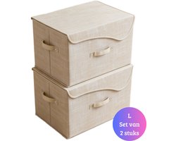 Janse® Opbergboxen L set van 2 - Kleding organizer - 38 Liter - Opslagbak beige - Opslagbox 2 stuks - Opvouwbare opbergmand - Stoffen opbergset - Opberger met deksel - Kast organizer