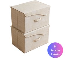 Janse® Opbergboxen M set van 2 - Kleding organizer - 23 Liter - Opslagbak beige - Opslagbox 2 stuks - Opvouwbare opbergmand - Stoffen opbergset - Opberger met deksel - Kast organizer