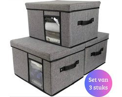 Janse® Opbergboxen set van 3 - Kleding organizer - Opslagbak - Opslagbox 3 stuks - Opvouwbare opbergmand - Stoffen opbergset - Opberger met deksel - Kast organizer