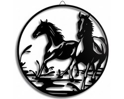 Janse® Paarden wanddecoratie - Metalen muurdecoratie - 63 cm x 63 cm - Rennende paarden - Wandkunst - Woonaccessoires - Paarden - Horses - Stal decoratie - Woon decoratie - Tuindecoratie