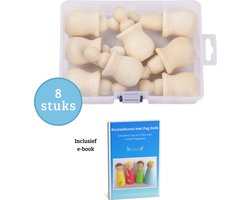 Janse® Peg dolls in cup 8 stuks set - Inclusief e-book Knutselkunst met Peg dolls - Poppenhuis poppetjes - Houten poppetjes - Houten pionnen - Kegelpoppetjes - Creatief - Houten mensen