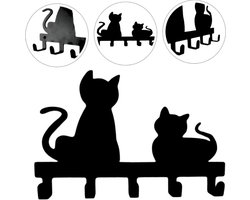 Janse® Poezen kapstok met 5 haken - 33cm - Kinderkapstok - Wandkapstok zwart met katten - Sleutelrek - Kinderkamer haken - Decoratie - Babykamer accessoires - Metalen kapstok - Wandhaken