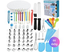 Janse® Taart decoratie set 66 delig - Cake set - Bakken - Bakspullen - Taart accessoires - Bakset - Spuitmondjes - Spuitzakken - Cupcakes - Taarten - Taartstandaard - Taartplateau - Decoratie set - Cake decoreren