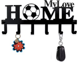 Janse® Voetbal kapstok met 6 haken - 33cm - Wandkapstok zwart met voetbal - Sleutelrek - Decoratie - Metalen kapstok - Wandhaken