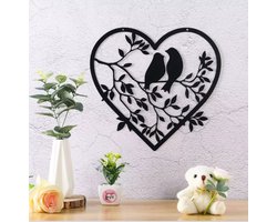 Janse® Wanddecoratie hart met vogels - Metalen hart inclusief bevestigingsmateriaal - Decoratie met vogel design - Wall art - Kunst - Tuindecoratie - Woonaccessoires