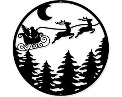 Janse® Wanddecoratie kerstman op slee - Metalen kerstdecoratie Santa op arrenslee - Kerstdecoratie - Kerstversiering - Muurdecoratie inclusief bevestigingsmateriaal - Wall art - Tuin accessoires - Woon accessoires - Rendieren silhouet - Kunst