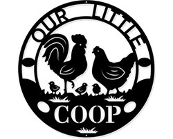 Janse® Wanddecoratie kip, haan en kuikens - Our little coop - Wall art - Kunst - Tuindecoratie – Woonaccessoires – Kippenhok decoratie – Woondecoratie - Muurdecoratie
