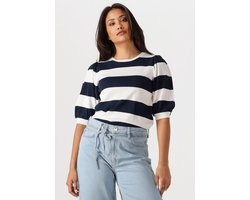 Jansen Amsterdam Kimmie Top K 136 Big Stripe Short Puffed Sleeve Tops & T-shirts Dames - Shirt - Blauw - Maat M