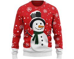 JAP Christmas Kersttrui voor kinderen (maat 134/140) - 100% Gerecycled - Kriebelt niet - Kerstcadeau - Foute Kersttrui jongens en meisjes (9/10 jaar) - Sneeuwpop - Rood