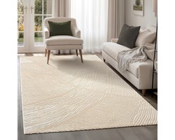 Japandi Abstract - Vloerkleed - Laagpolig - Modern Design - Creme Beige- 80x300 CM