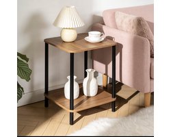 Japandi bijzettafel / nachtkastje met twee niveaus – minimalistisch design – 37 × 37 × 45 cm