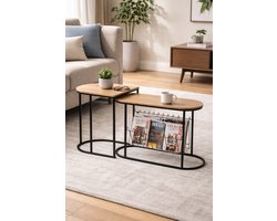 japandi Bijzettafels Met Opbergrek – Set van 2, Ideaal voor Tijdschriften, 70 x 28 x 47,5 cm