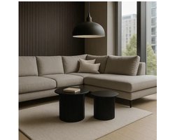 Japandi Bijzettafels Set van 2 – Zwarte Geribbelde Tafels – Modern Design – MDF