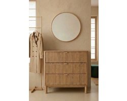 Japandi Commode 3-Laden - Houten Dressoir met Messing Handgrepen - Wabi Sabi & Deens Design Kast - Zacht Sluitende Lades - Warm Hout - 70 x 36 x 70 cm