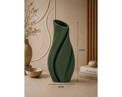 Japandi Design Vaas 25 cm – Moderne Decoratieve Vaas voor Droogbloemen & Kunstbloemen – Forest Green
