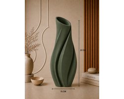 Japandi Design Vaas 32 cm – Moderne Decoratieve Vaas voor Droogbloemen & Kunstbloemen – Forest Green
