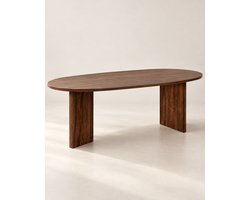Japandi Eettafel 200 cm Bruin – Ovale Eetkamertafel met Melamine Afwerking – Moderne Japanse Stijl Eettafel – Minimalistische Design Tafel voor Eetkamer & Woonkamer
