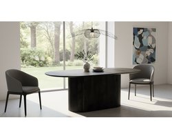 Japandi Eettafel – Deens Ovaal – 200x110 cm – Zwart Mango Hout – Duurzame Design Eettafel – 6 tot 8 Personen – Industrieel & Modern – Massief Mangohout Tafel – Luxe Eetkamertafel NoviHome