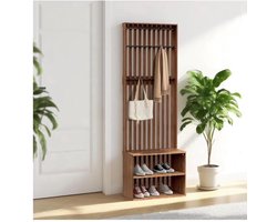 Japandi Kapstok met Schoenenrek – Walnoot | 60 × 30 × 180 cm