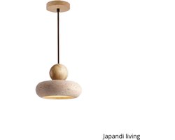Japandi Living - Hanglamp - Minimalistisch - Wabi Sabi - Marmer - Travertijn - Woonkamer, toilet, slaapkamer - Lamp - Eiken hout