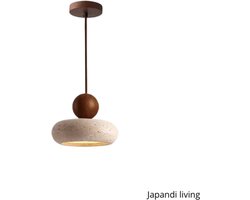 Japandi Living - Hanglamp - Minimalistisch - Wabi Sabi - Marmer - Travertijn - Woonkamer, toilet, slaapkamer - Lamp - Walnoot hout