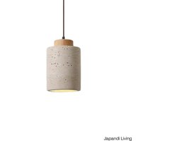 Japandi Living - Hanglamp - Minimalistisch - Wabi Sabi - Marmer - Travertin - Woonkamer, toilet, slaapkamer - Lamp - Eiken hout