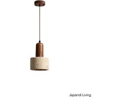 Japandi Living - Hanglamp - Minimalistisch - Wabi Sabi - Marmer - Travertin - Woonkamer, toilet, slaapkamer - Lamp - Walnoot hout
