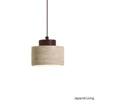 Japandi Living - Hanglamp - Minimalistisch - Wabi Sabi - Marmer - Travertin - Woonkamer, toilet, slaapkamer - Lamp - Walnoot hout