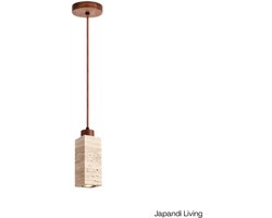 Japandi Living - Hanglamp - Minimalistisch - Wabi Sabi - Marmer - Travertin - Woonkamer, toilet, slaapkamer - Lamp - Walnoot hout