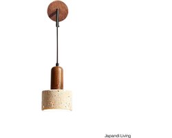 Japandi Living - Hanglamp - Minimalistisch - Wabi Sabi - Marmer - Travertin - Woonkamer, toilet, slaapkamer - Lamp - Walnoot hout