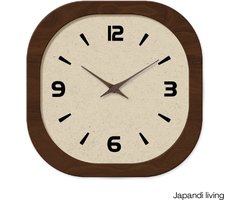 Japandi Living - Klok - Klokken - Minimalistisch - Hout - Wandklok - Wabi Sabi stijl - 35cm - Creme - Bruin - Ronde hoeken
