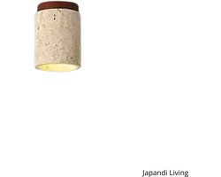 Japandi Living - Plafondlamp - Plafonnière - Wabi Sabi - Marmer - Travertijn - Woonkamer, toilet, slaapkamer - Lamp - Donkerhout