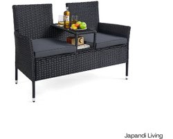 Japandi Living tuinbank - Tuinbanken - Tuinstoel - Tuinstoelen - Zwart - 2 persoons - Met tafel - Balkon - Terras - 131x65cm