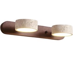 Japandi Living - Wandlamp - Minimalistisch - Wabi Sabi - Marmer - Travertin - Woonkamer, toilet, slaapkamer - Lamp - Walnoot hout