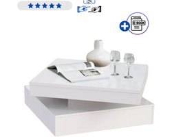 Japandi Salontafel Vierkant 78x78 cm Wit Houten Bijzettafel Modern Design Stevig Tafelblad Multifunctioneel Woonkamer Meubel Met Extra Ruimte Duurzaam Afgewerkt Geschikt Voor Modern En Klassiek Interieur Tijdloos Praktisch Robuust Luxe! - Met Ebook