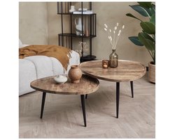Japandi salontafelset organische vorm – set van 2 / 88 x 75 x 44 cm / 68 x 60 x 39 cm