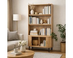 Japandi Stijl Boekenkast met Schuifdeuren | Minimalistische Opbergkast 80×40×175 cm